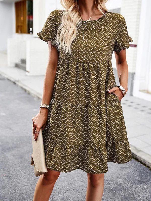 Floral Print Mini Dress with Ruffled Sleeves and Tiered Skirt