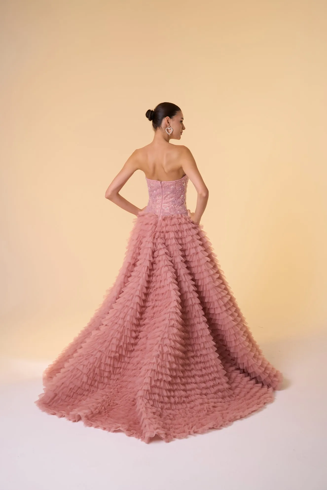 Floral ruffled tulle ball gown