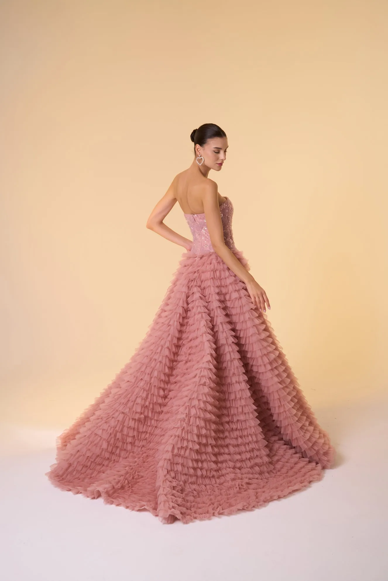Floral ruffled tulle ball gown
