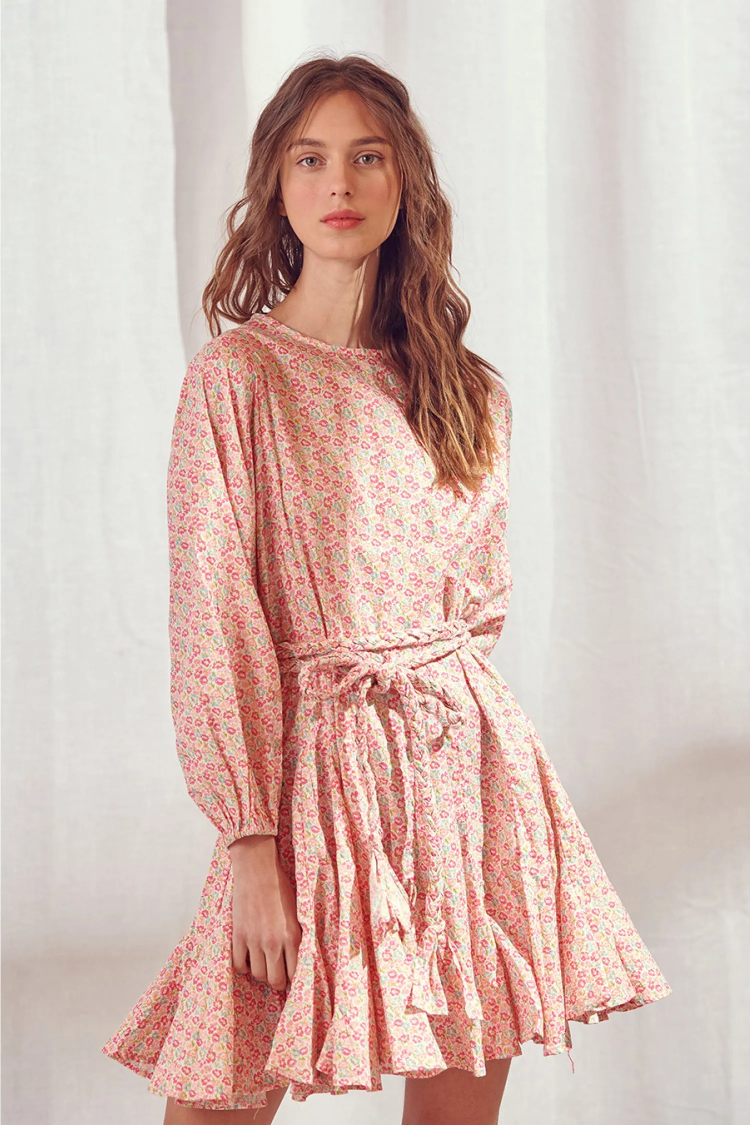 Floral Semi Pleated Mini Dress | Pink