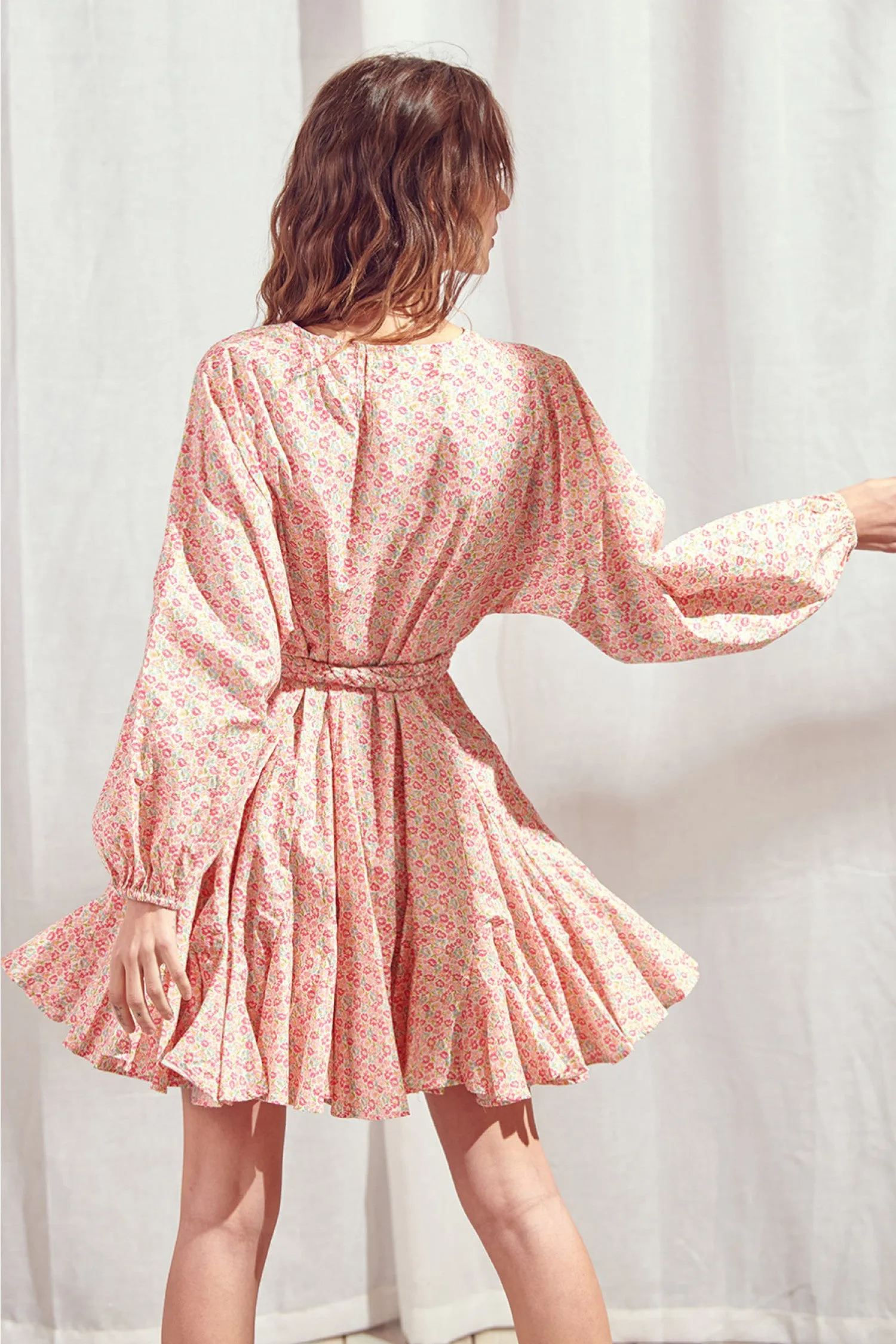Floral Semi Pleated Mini Dress | Pink