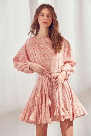Floral Semi Pleated Mini Dress | Pink