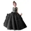 Flower Girl Dresses Gray Tulle Appliques Tiered Long Skirt Sleeveless For Wedding Birthday Party Banquet Princess Gowns