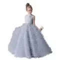 Flower Girl Dresses Gray Tulle Appliques Tiered Long Skirt Sleeveless For Wedding Birthday Party Banquet Princess Gowns