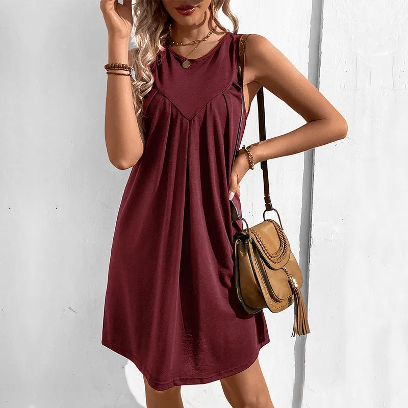 Flowing Sleeveless Sundress with Pleated Front Design