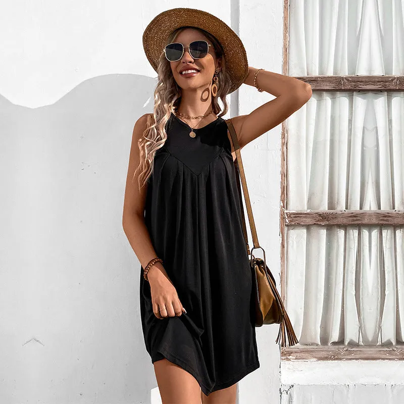 Flowing Sleeveless Sundress with Pleated Front Design