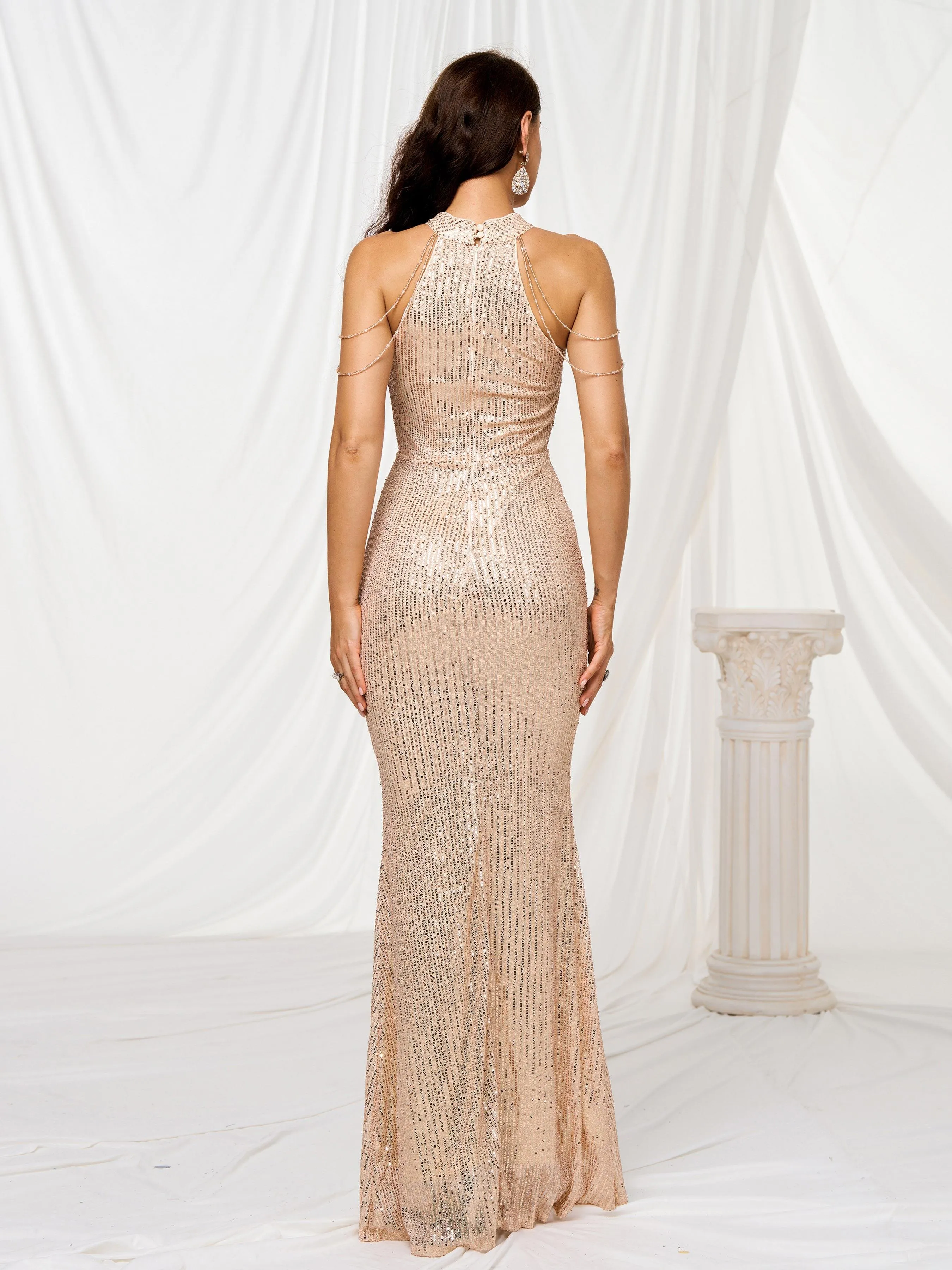 Formal Halter Neck Sequin Prom Dress RJP1081