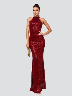 Formal Halter Neck Sequin Prom Dress RJP1081