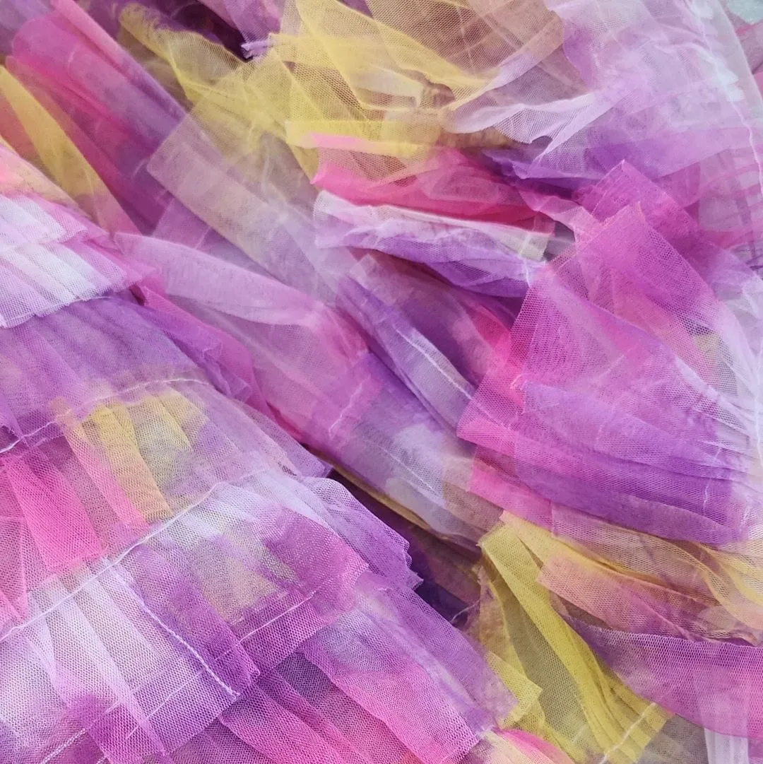 Fringed Tulle Tie Dye Fabric Pink 150 cm