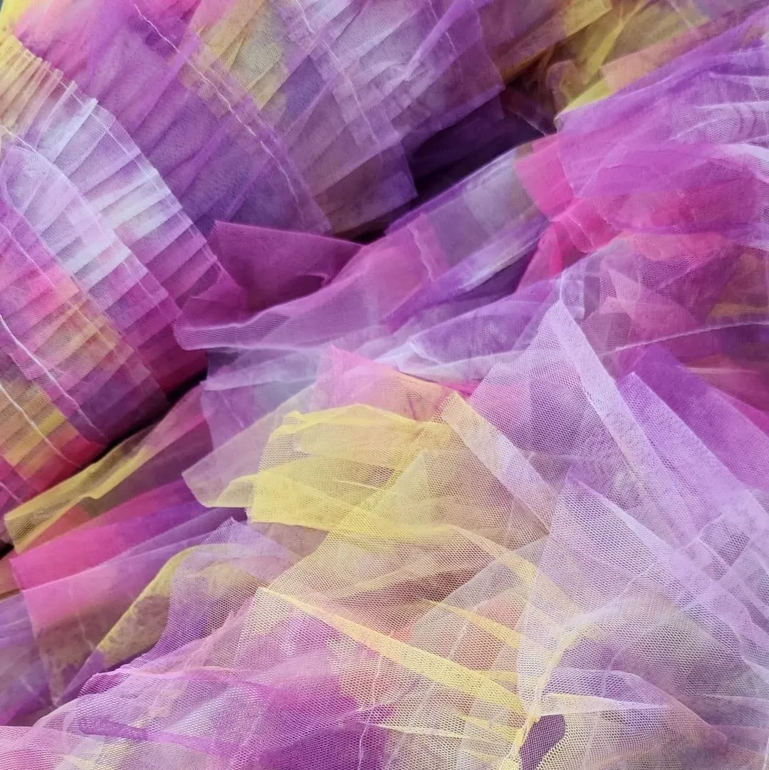 Fringed Tulle Tie Dye Fabric Pink 150 cm