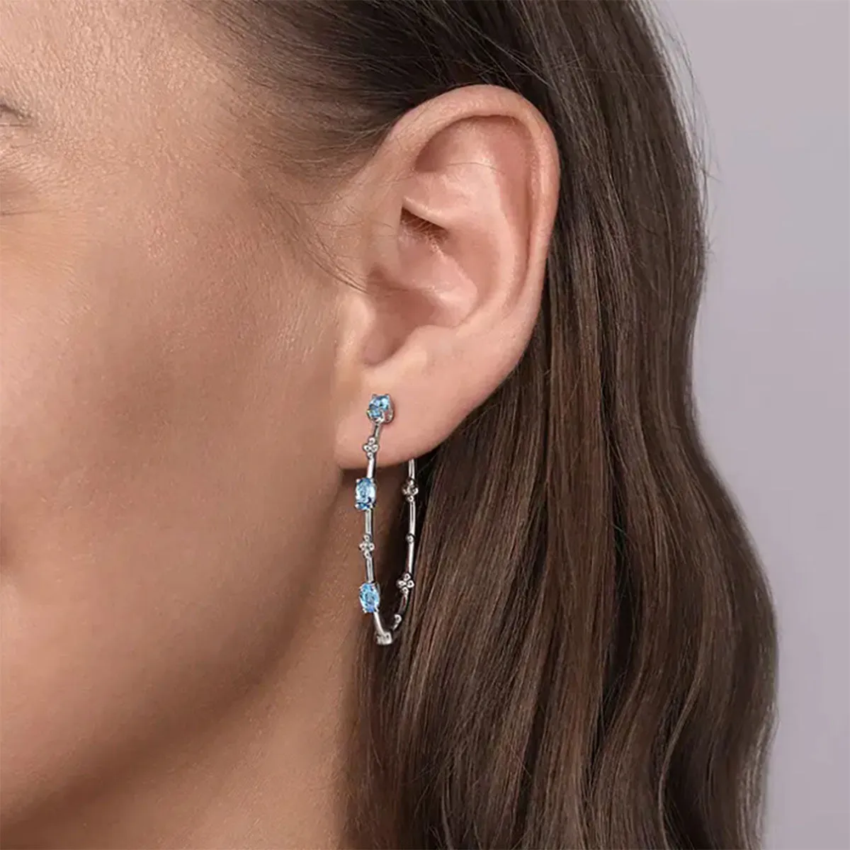 Gabriel & Co. Bujukan Sterling Silver Swiss Blue Topaz Classic 40mm Hoop Earrings