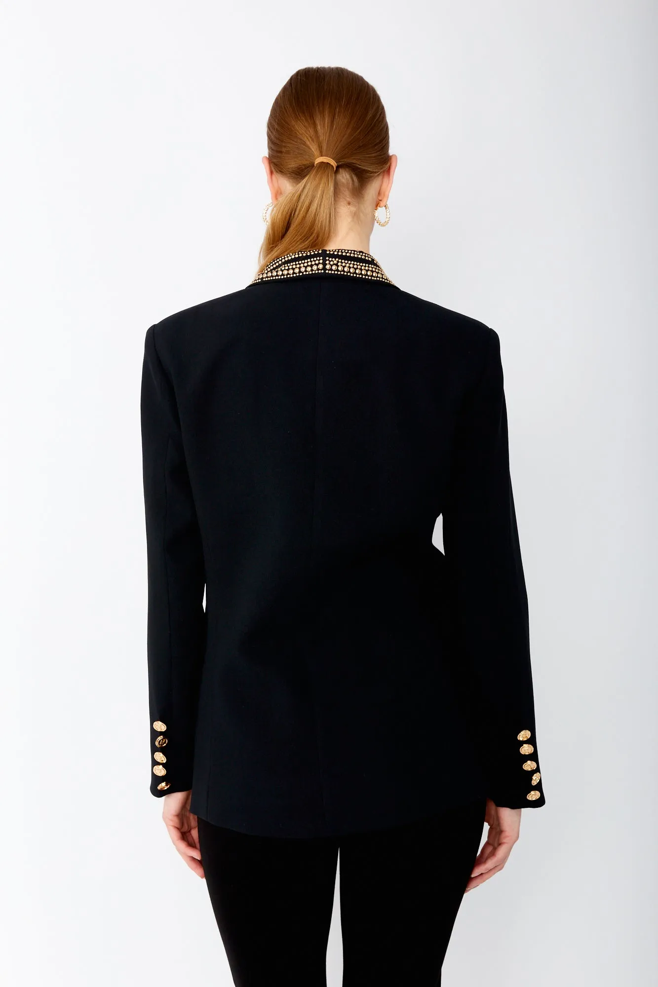 GAIL BEADED COLLAR LACE-UP DOUBLE BREASTED DRESSY BLAZER