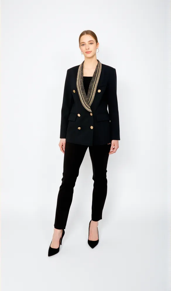 GAIL BEADED COLLAR LACE-UP DOUBLE BREASTED DRESSY BLAZER