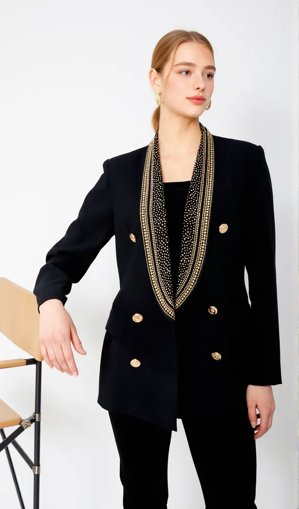 GAIL BEADED COLLAR LACE-UP DOUBLE BREASTED DRESSY BLAZER