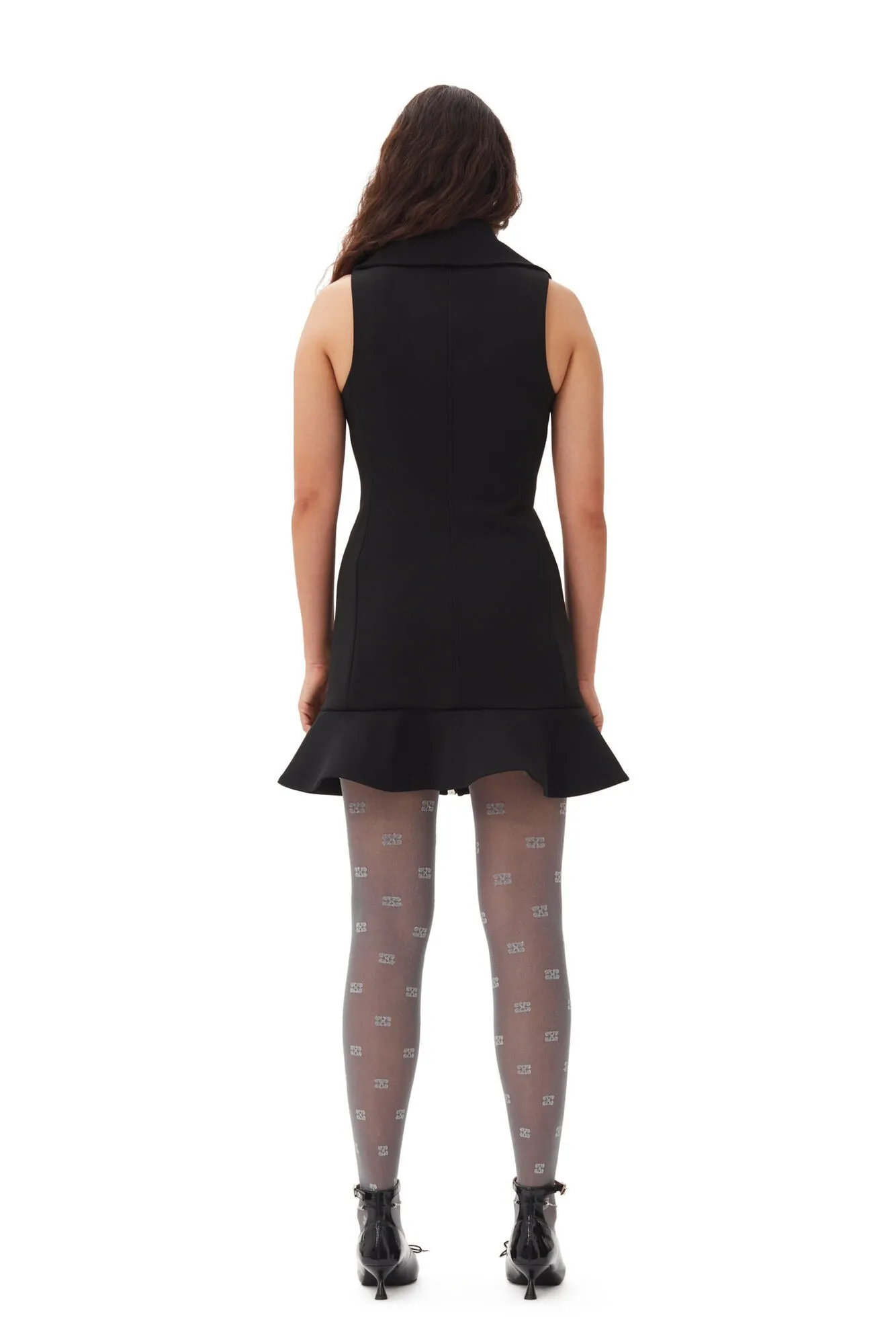 Ganni Bonded Crepe Mini Dress in Black