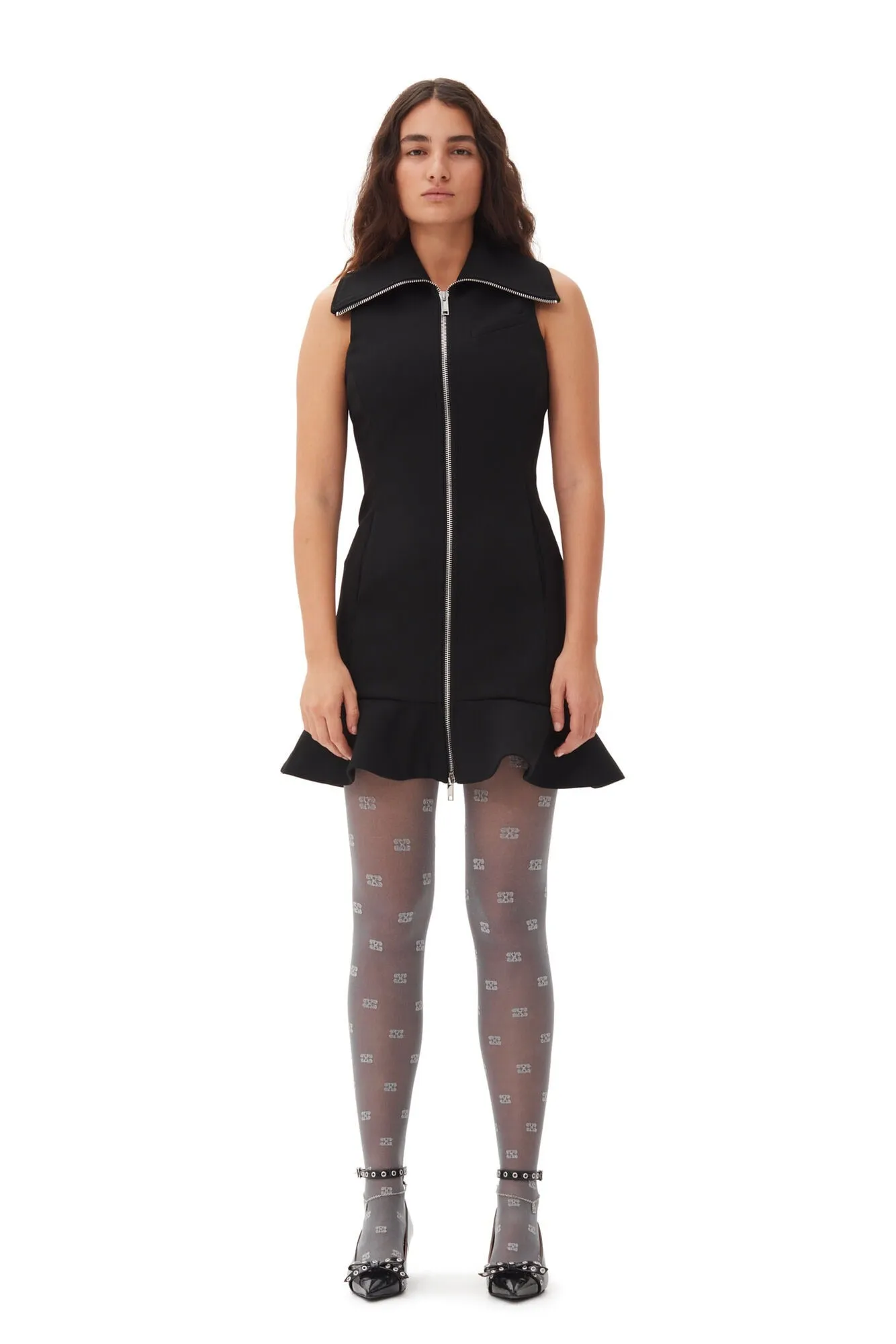 Ganni Bonded Crepe Mini Dress in Black