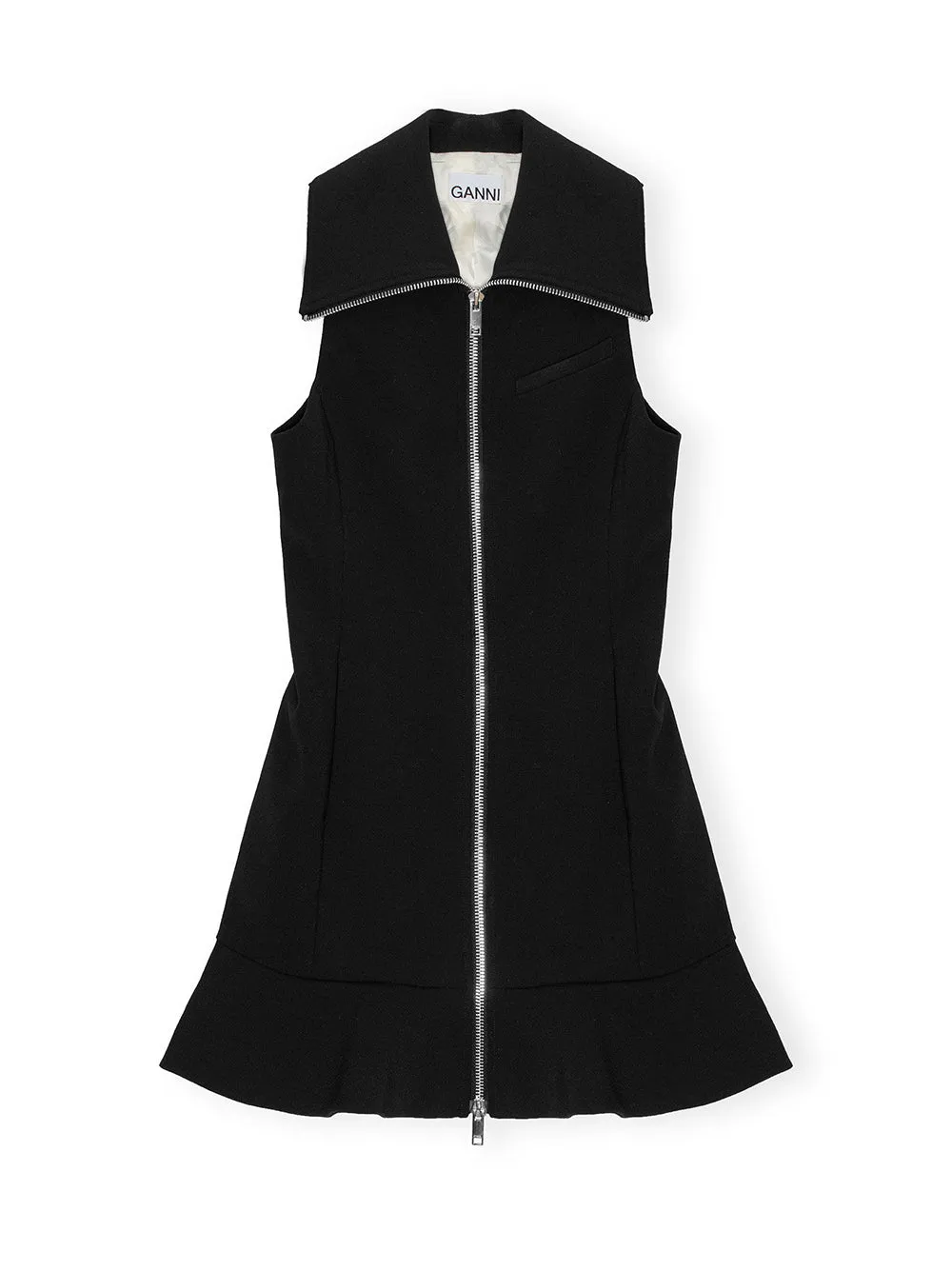 Ganni Bonded Crepe Mini Dress in Black