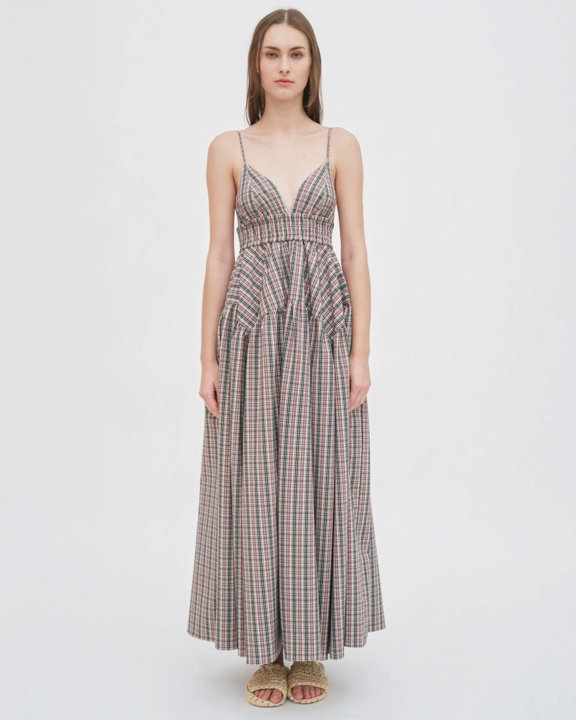 GATHERED PEPLUM CAMISOLE DRESS