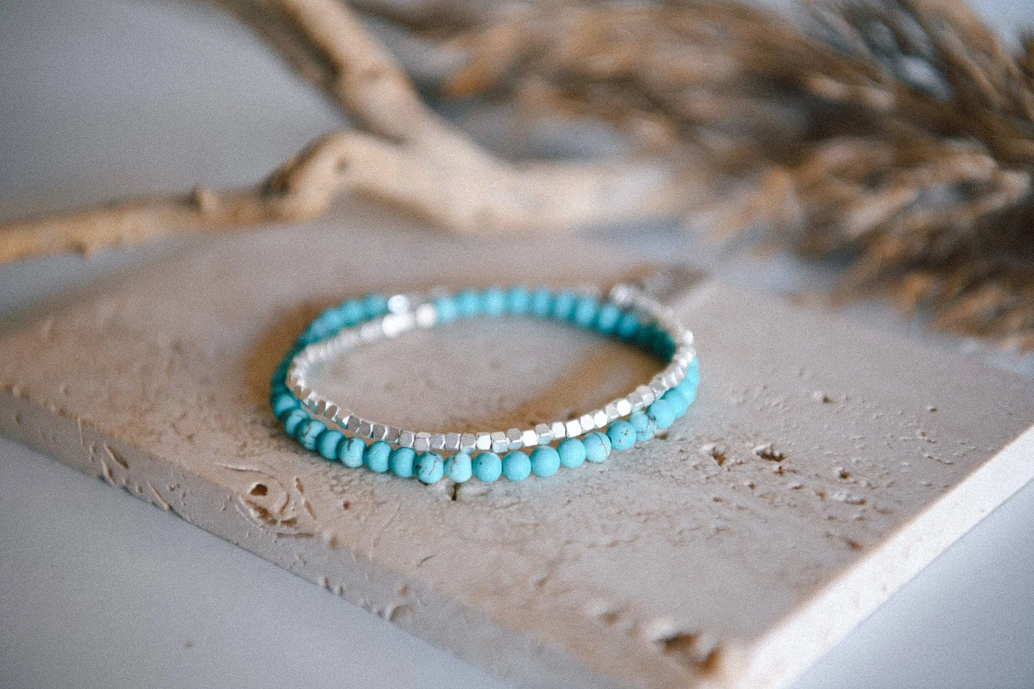 Gemstone Double Wrap Silver