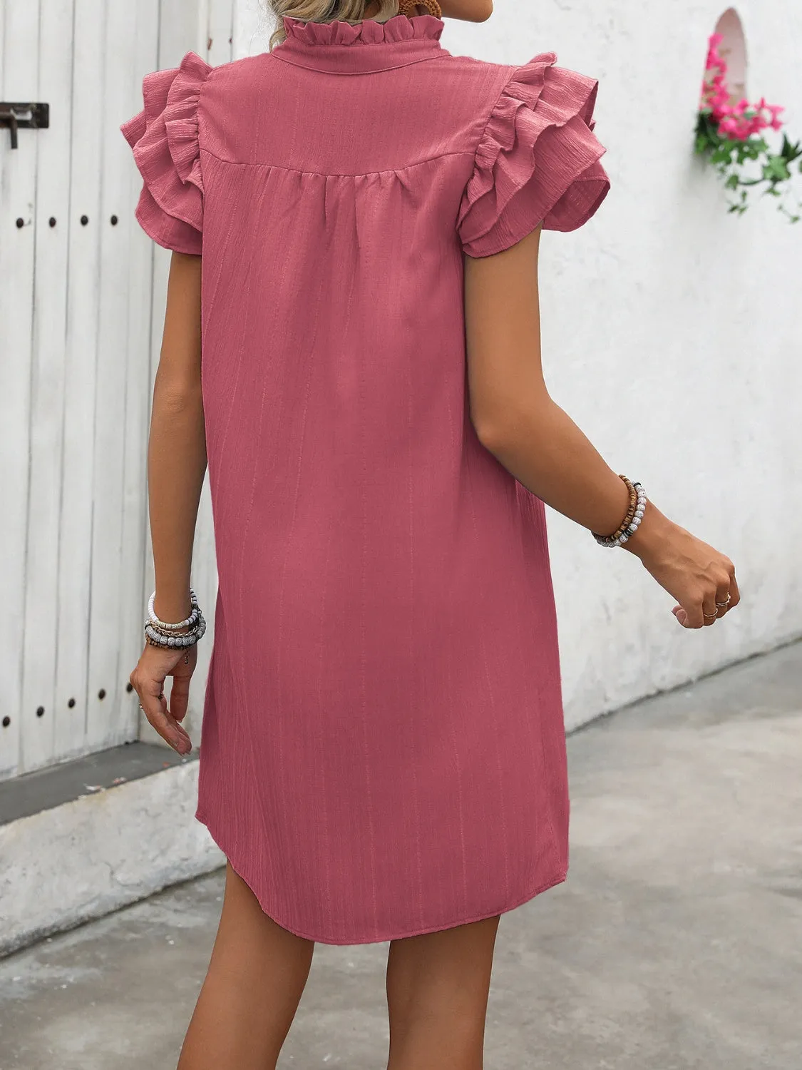 Genesis Ruffled Notched Cap Sleeve Mini Dress
