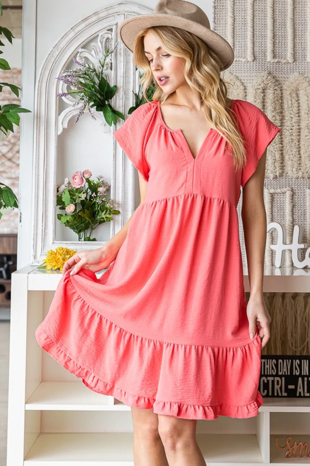 Gentry Ruffled Notched Cap Sleeve Dress