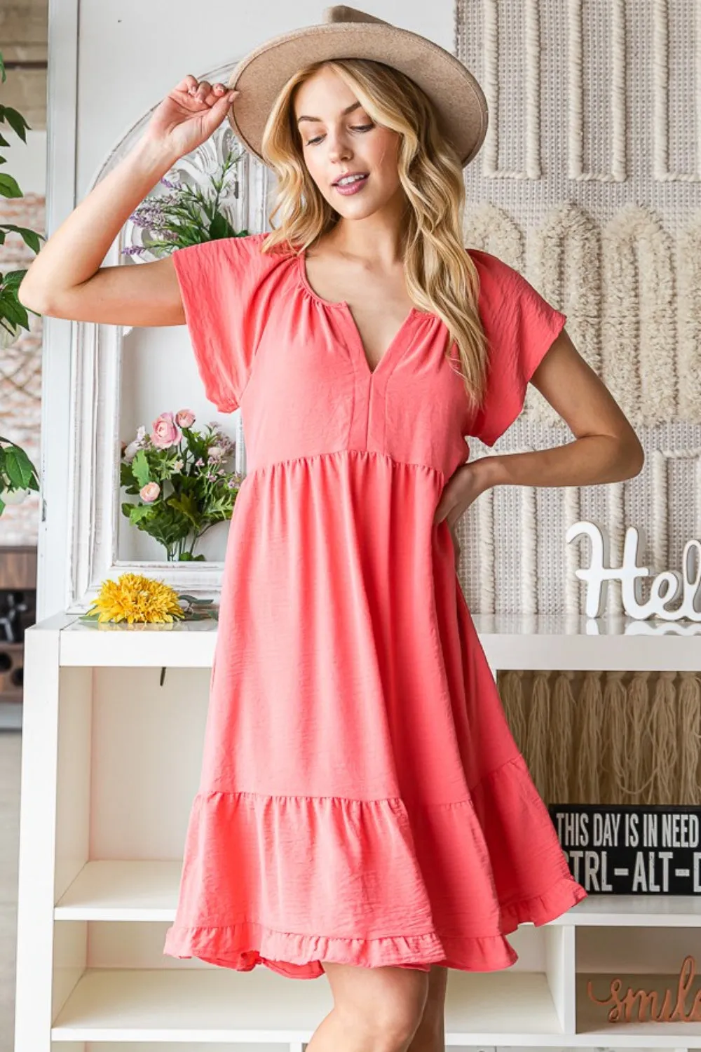 Gentry Ruffled Notched Cap Sleeve Dress
