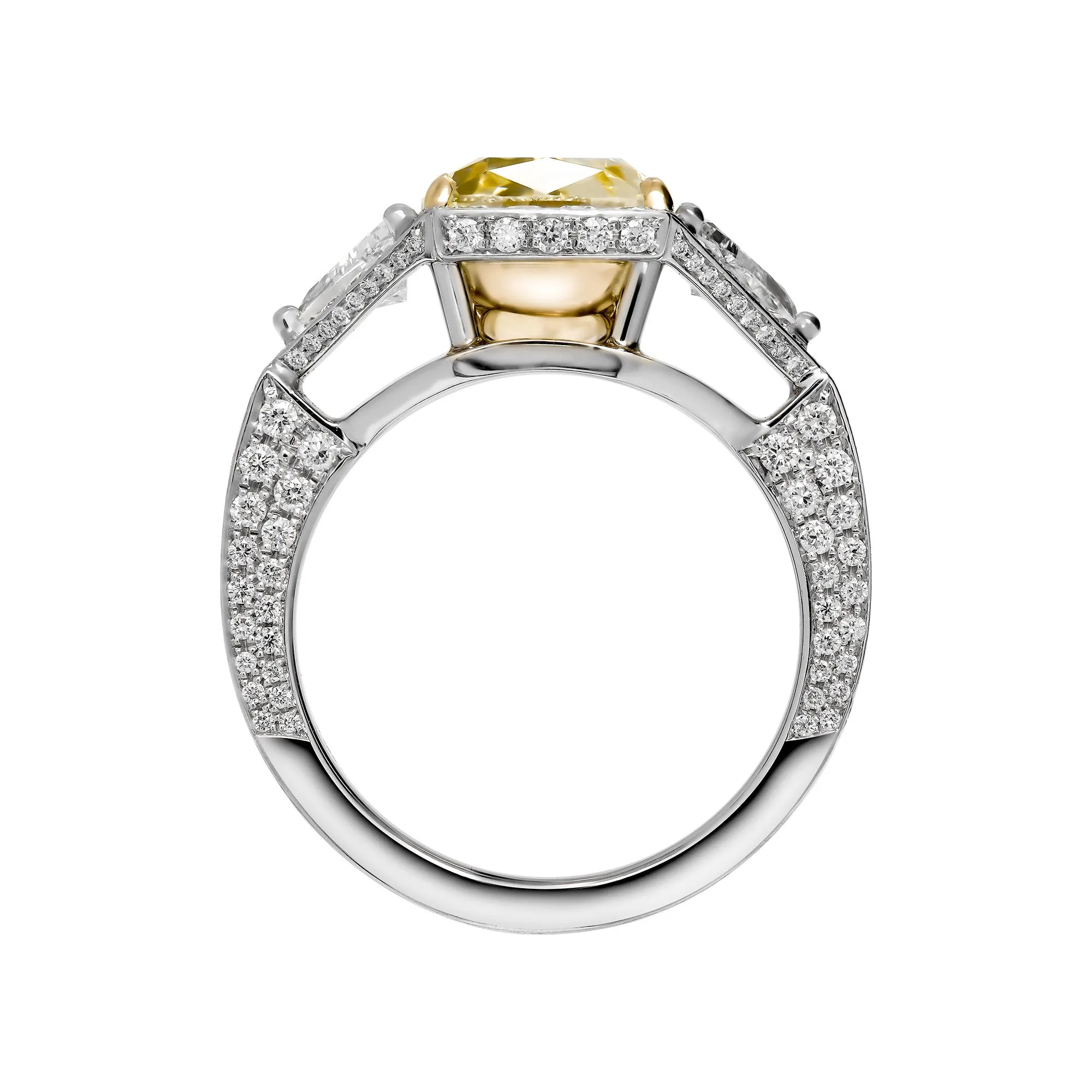 GIA Certified 3-Stone Ring with 4.01 Carat Fancy Light Yellow Diamond
