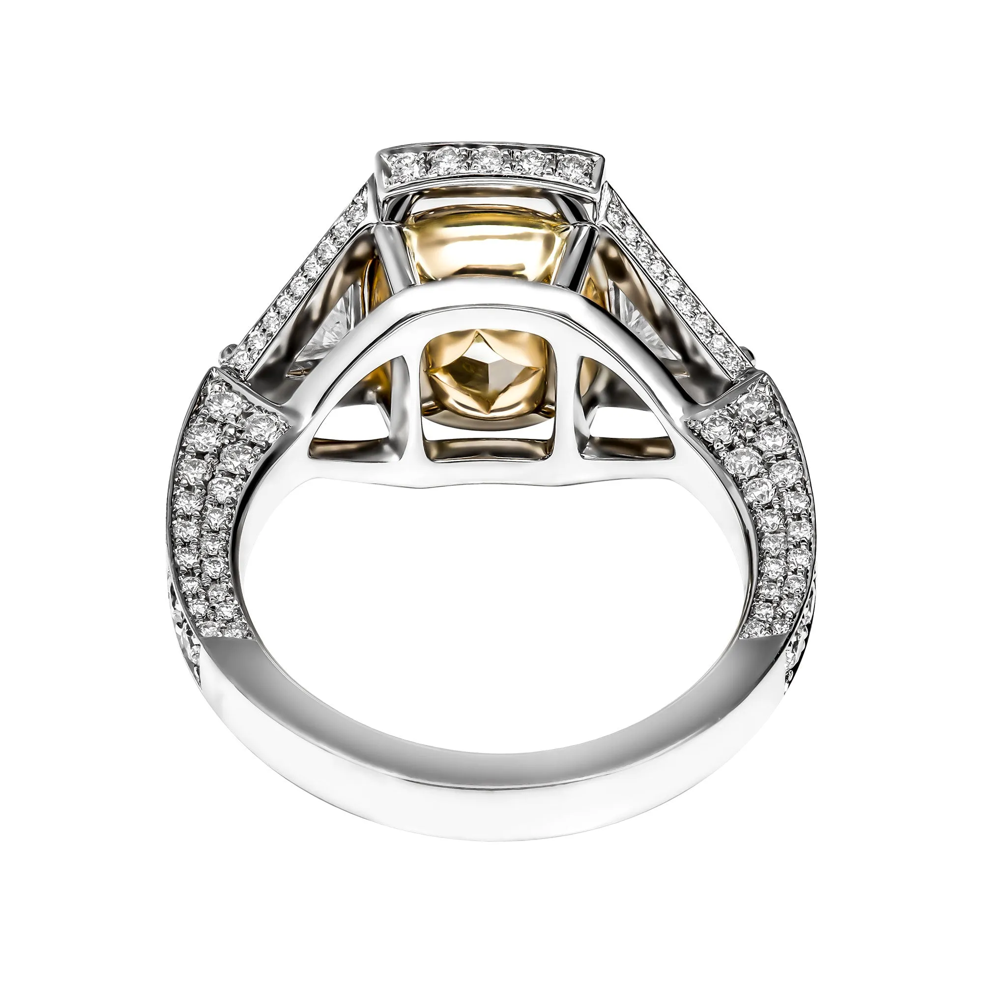 GIA Certified 3-Stone Ring with 4.01 Carat Fancy Light Yellow Diamond