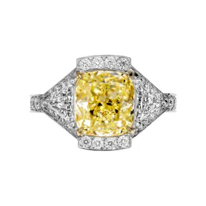 GIA Certified 3-Stone Ring with 4.01 Carat Fancy Light Yellow Diamond