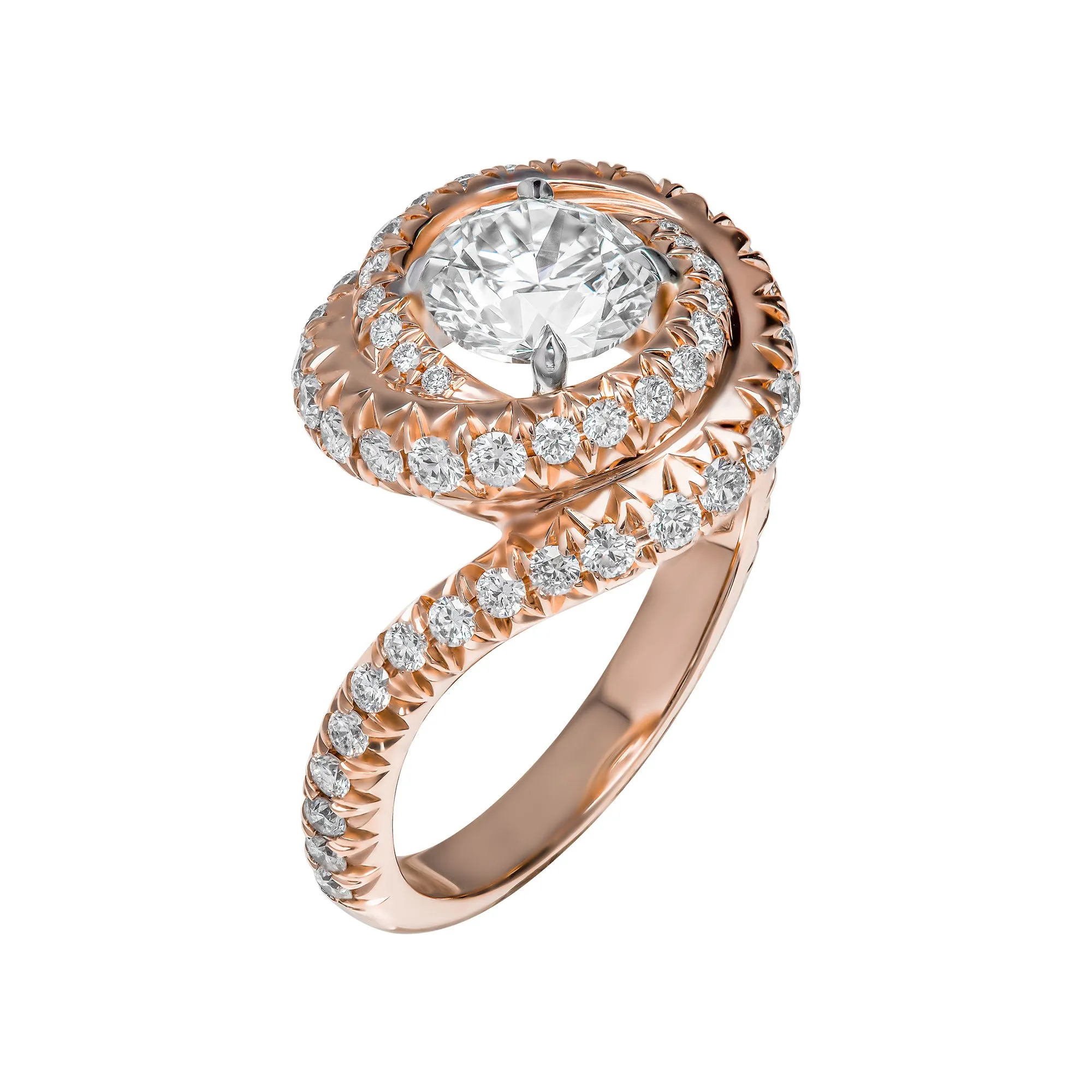 GIA Certified Diamond Swirl Cocktail Ring with 1.30 Carat Round Diamond