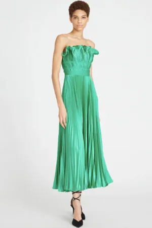 Giada Pleated Strapless Dress in Green by AMUR - RENTAL