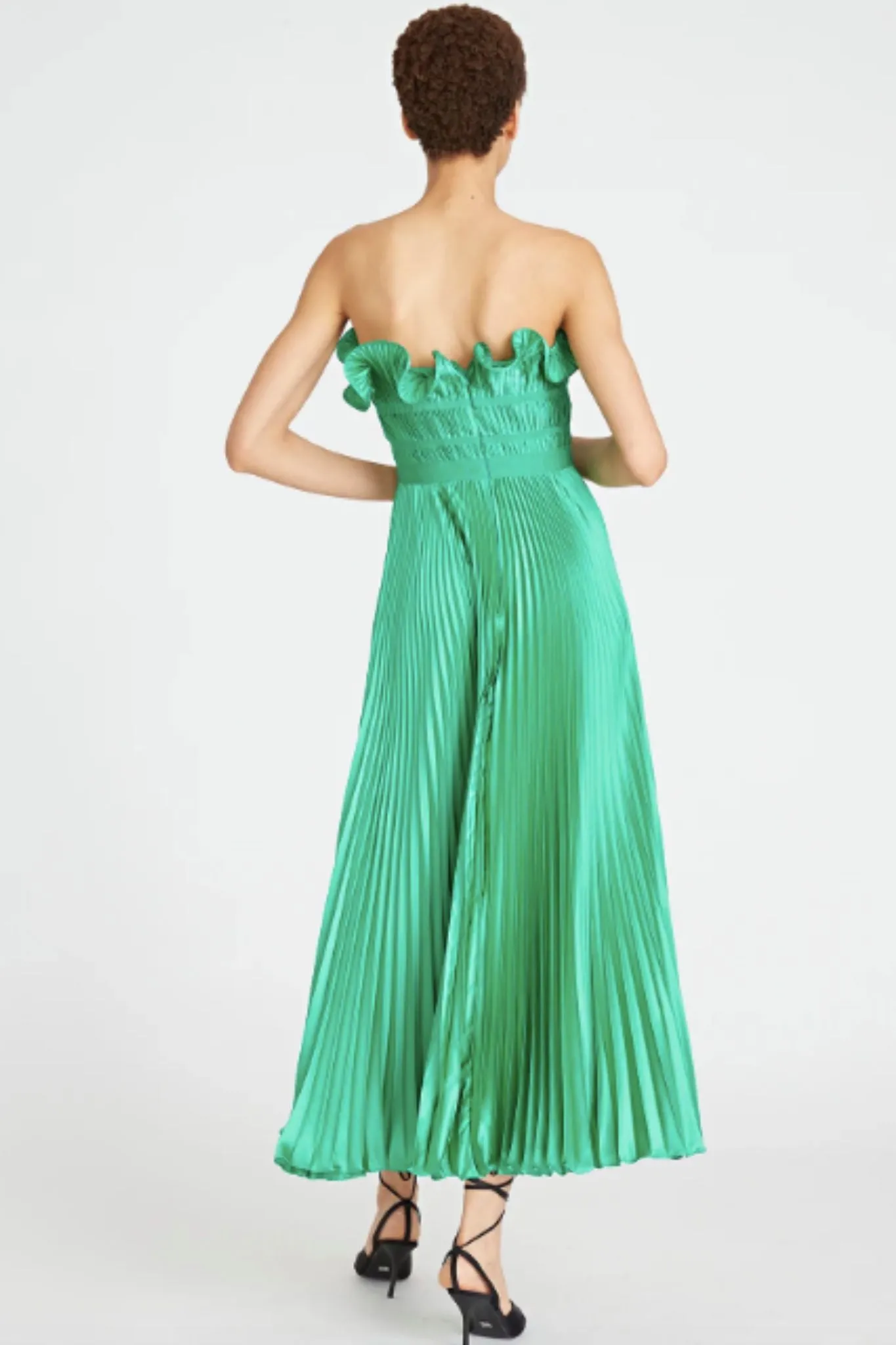 Giada Pleated Strapless Dress in Green by AMUR - RENTAL