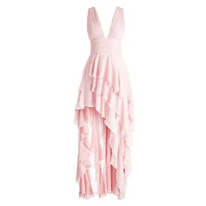 Gillian | Pink Asymmetric Ruffled Maxi Dress