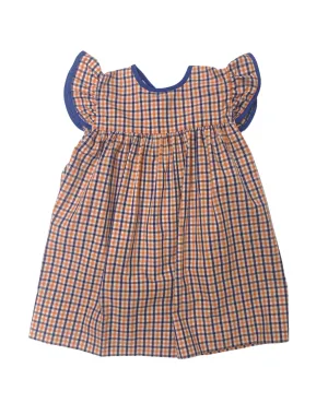 Gina Plaid Dress with Bow - Orange & Blue