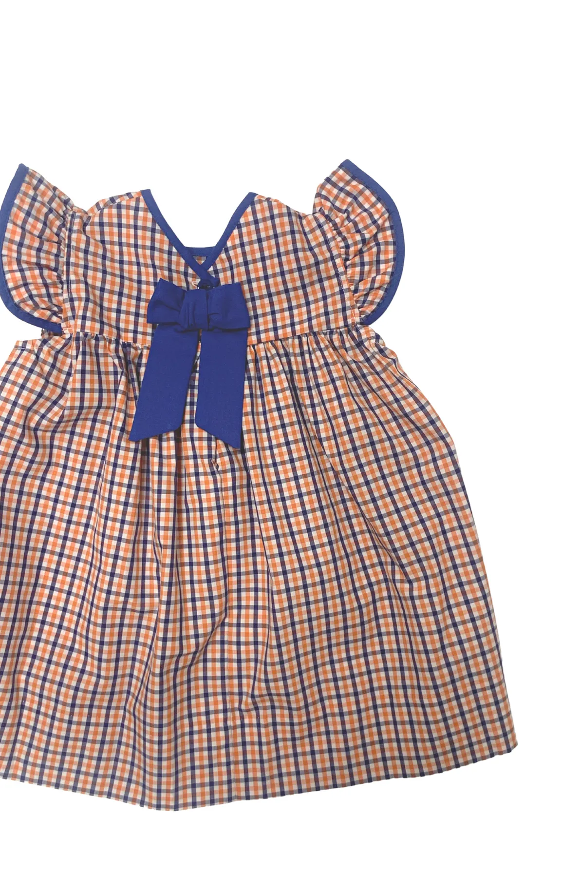 Gina Plaid Dress with Bow - Orange & Blue