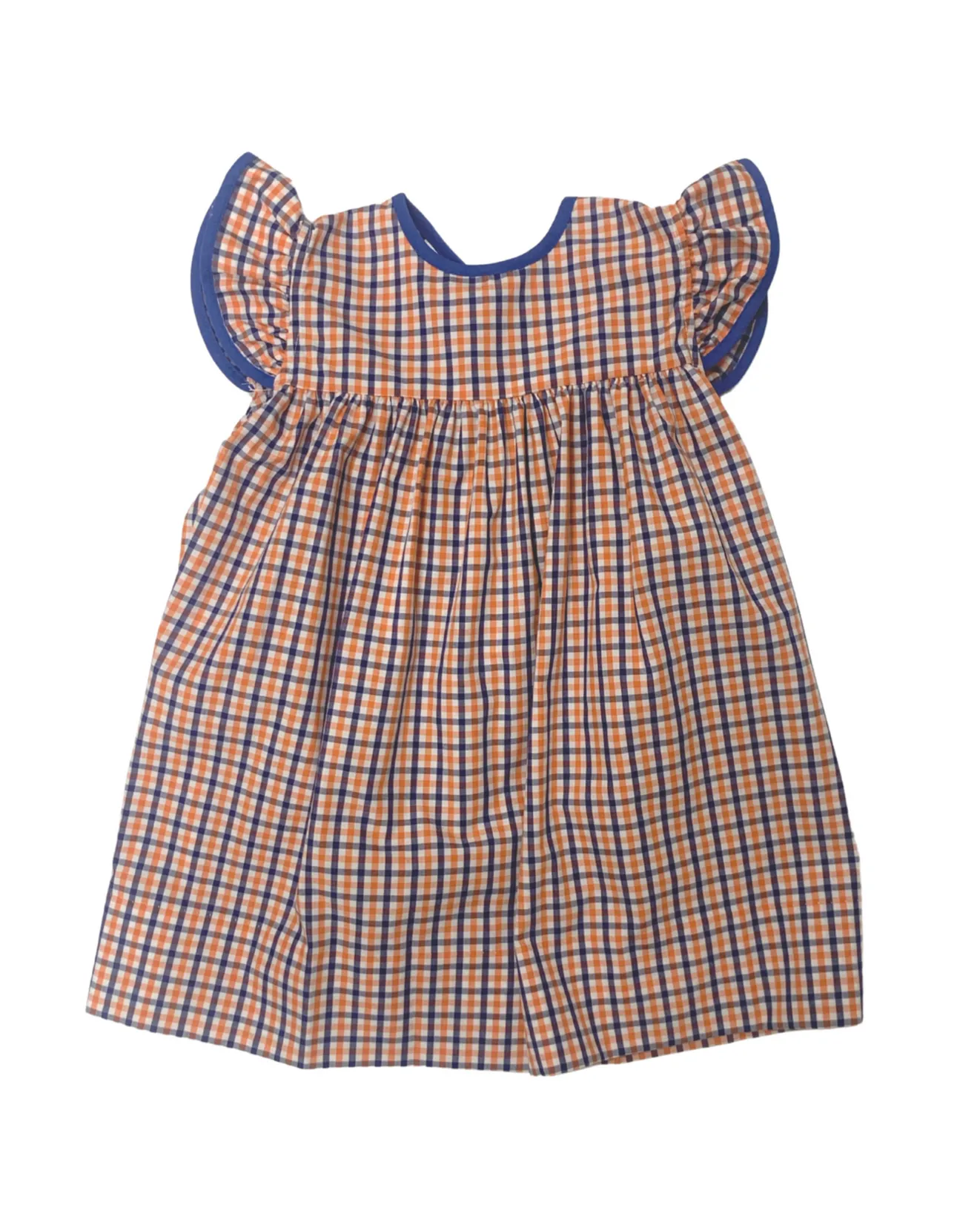 Gina Plaid Dress with Bow - Orange & Blue
