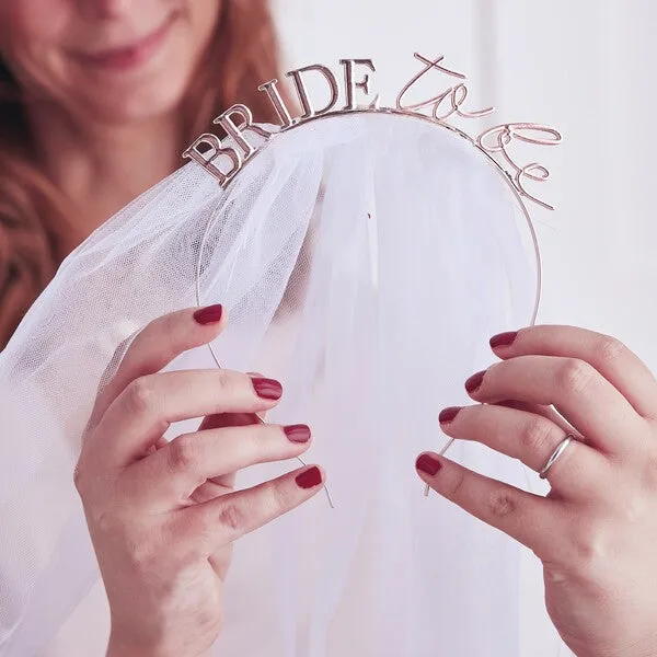 Ginger Ray Rose Gold Metal Bride To Be Headband with Veil