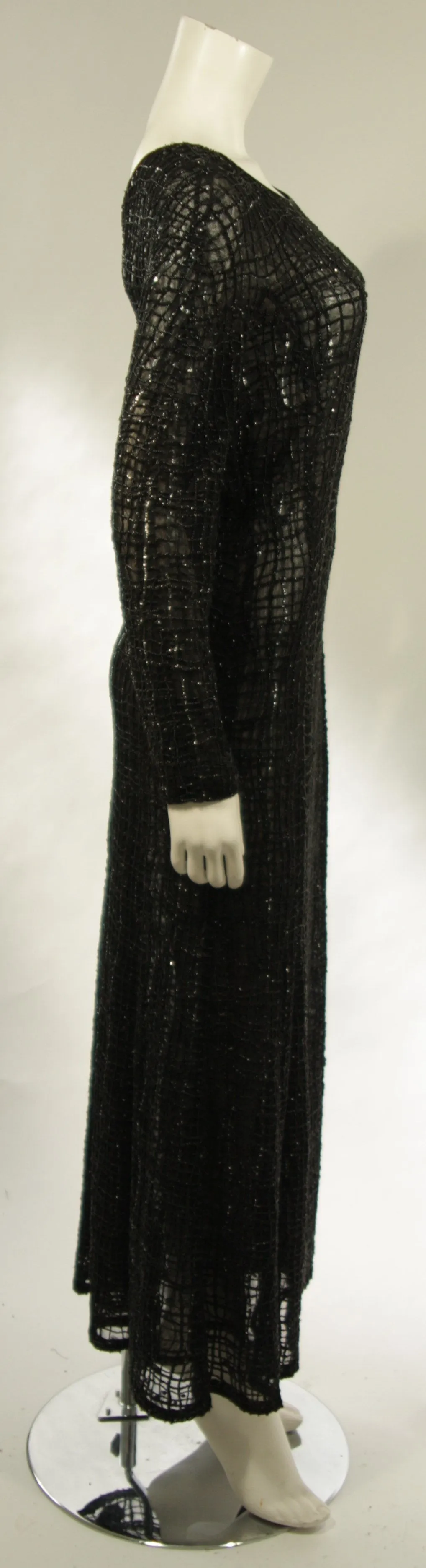 GIORGIO ARMANI Geometric Pattern Black Beaded Gown Size 44