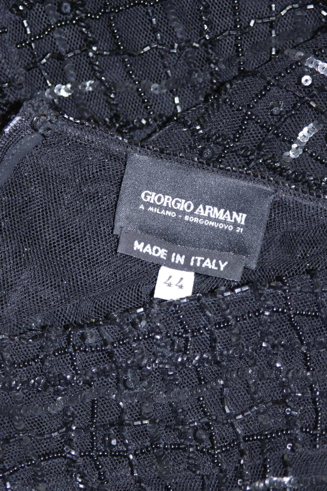 GIORGIO ARMANI Geometric Pattern Black Beaded Gown Size 44