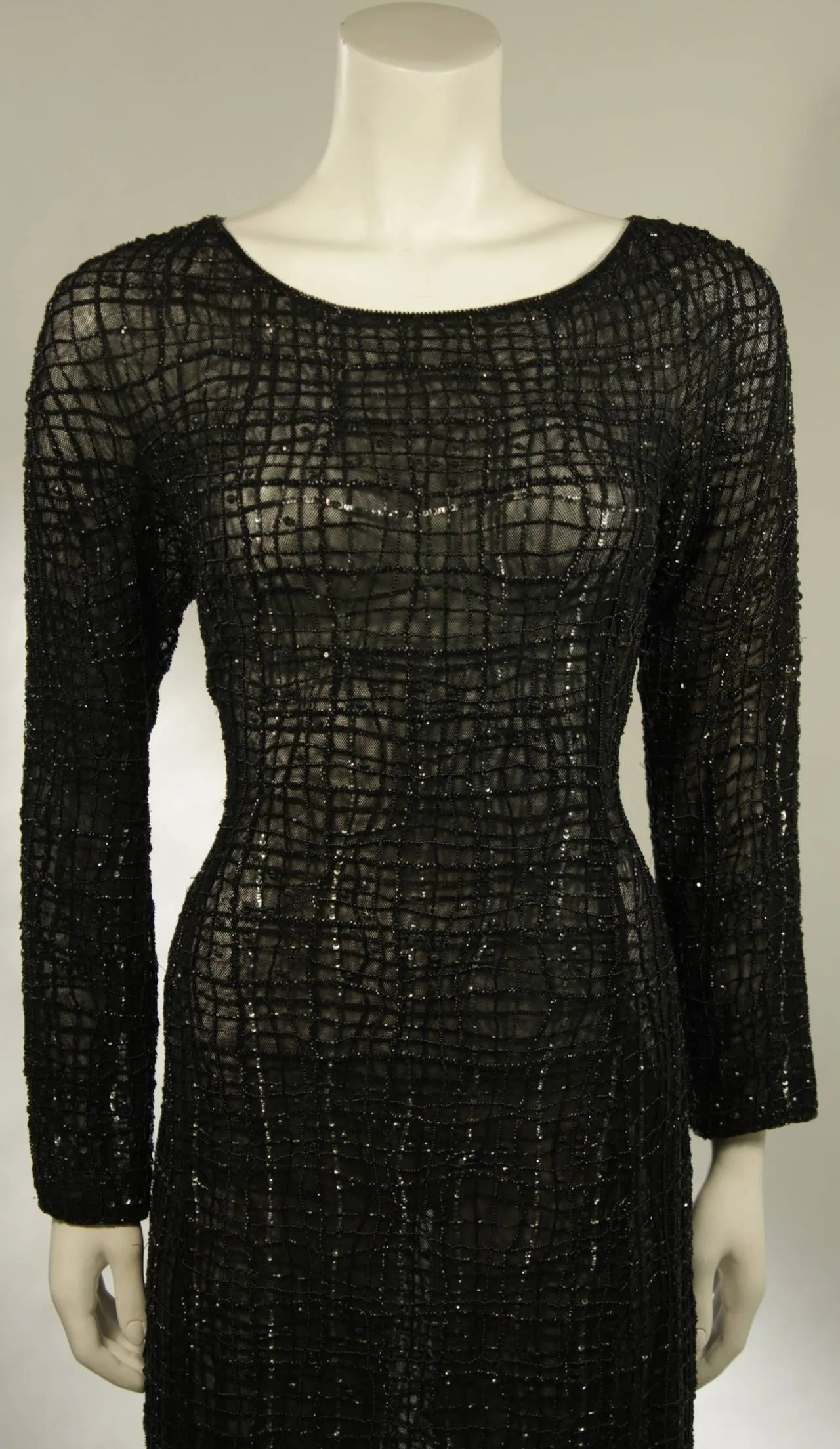 GIORGIO ARMANI Geometric Pattern Black Beaded Gown Size 44