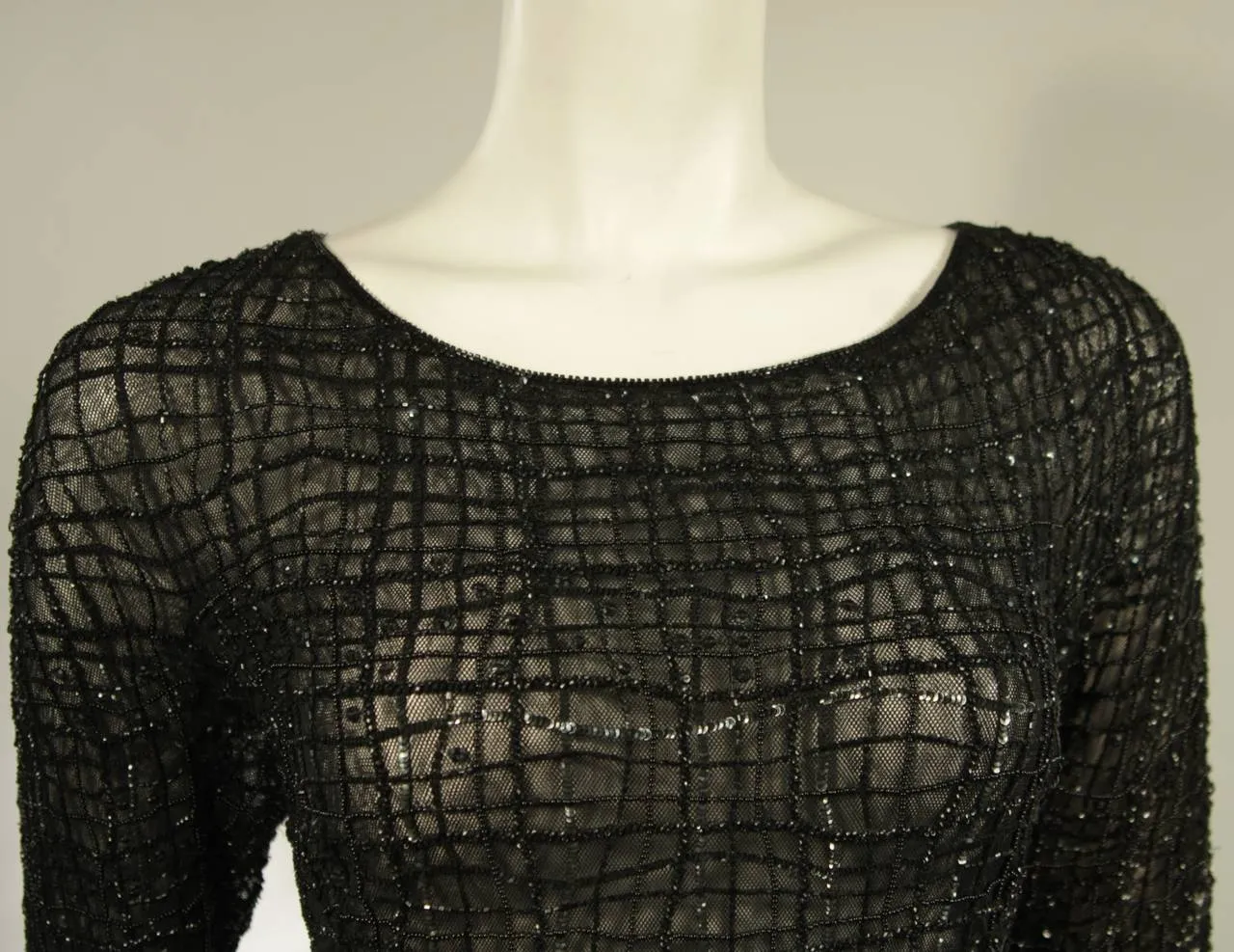 GIORGIO ARMANI Geometric Pattern Black Beaded Gown Size 44