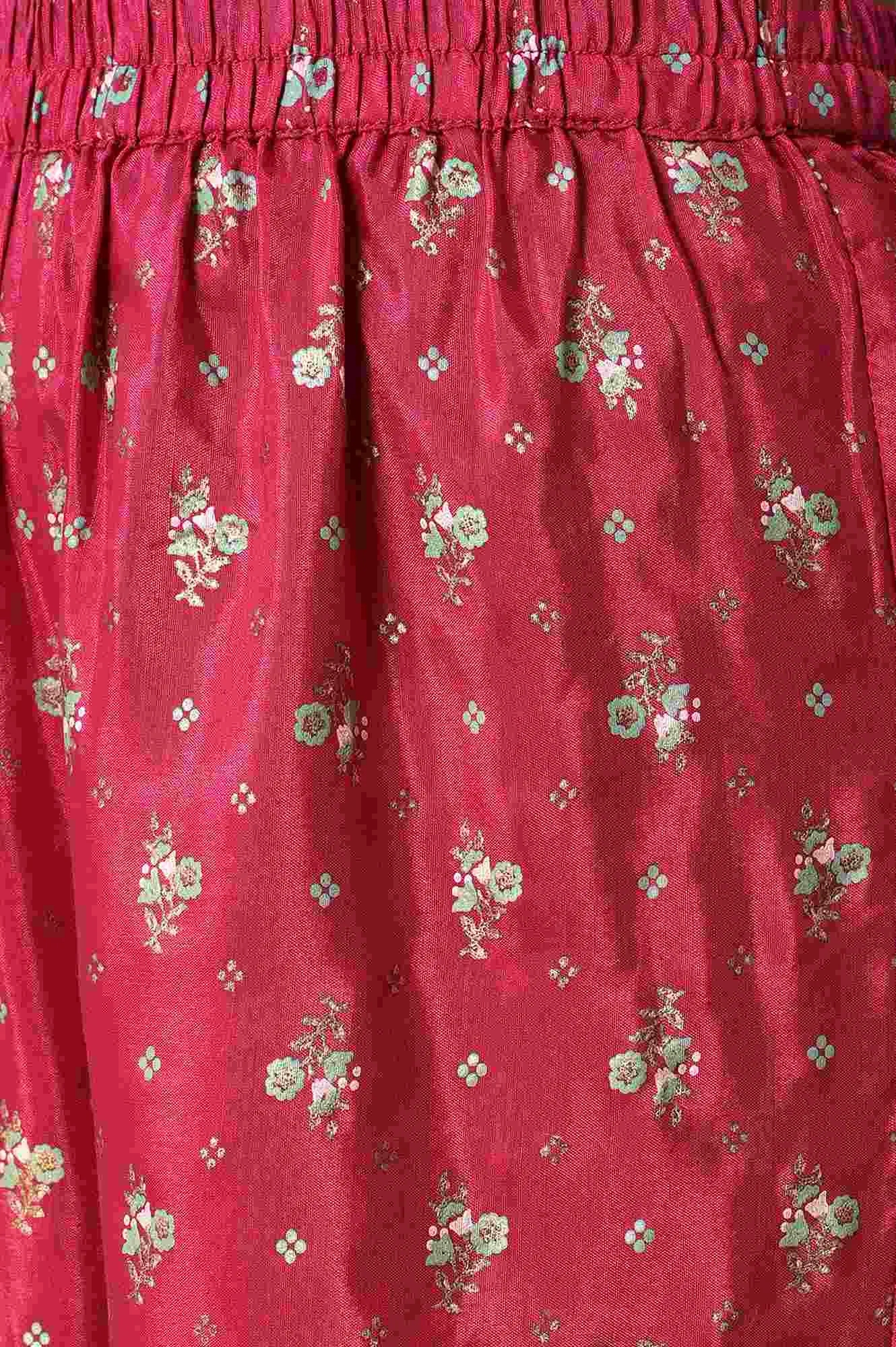 Girls Foil Printed Top With Pink Sharara Set