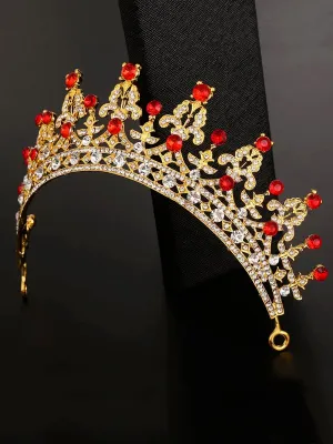Girls Gold Fancy Red Rhinestone Crown