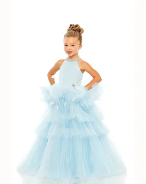 GIRLS HIGH NECK TULLE DRESS WITH FEATHER DETAIL