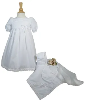 Girls Preemie Dress Christening Gown Baptism Set with Lace Hem  LTML-CA25PR