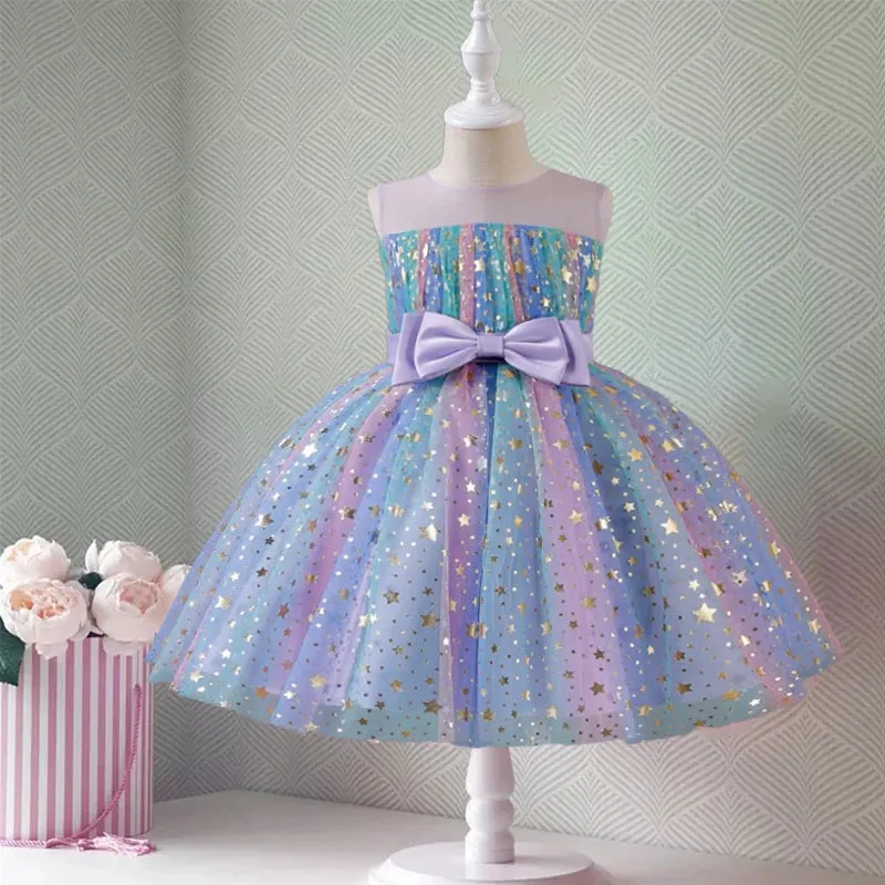 Girls Rainbow Tulle Dresses Kids Wedding Tutu Layers Cake Princess Elegant Party Prom Dress Children Communion Evening Clothes