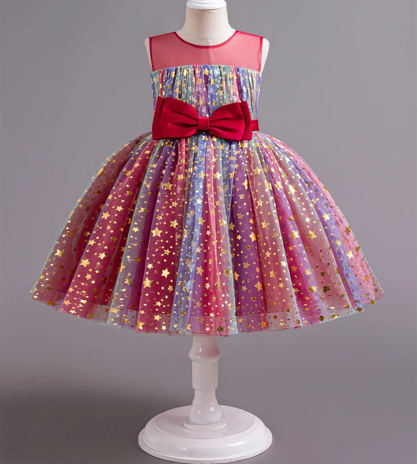 Girls Rainbow Tulle Dresses Kids Wedding Tutu Layers Cake Princess Elegant Party Prom Dress Children Communion Evening Clothes