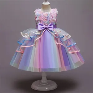 Girls Rainbow Tulle Dresses Kids Wedding Tutu Layers Cake Princess Elegant Party Prom Dress Children Communion Evening Clothes