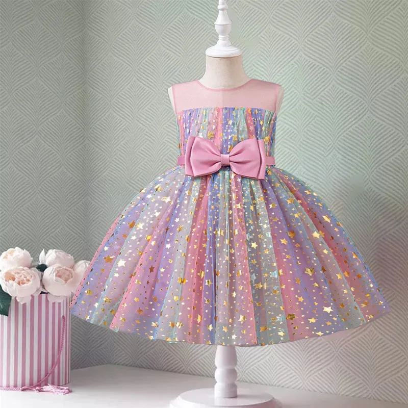 Girls Rainbow Tulle Dresses Kids Wedding Tutu Layers Cake Princess Elegant Party Prom Dress Children Communion Evening Clothes