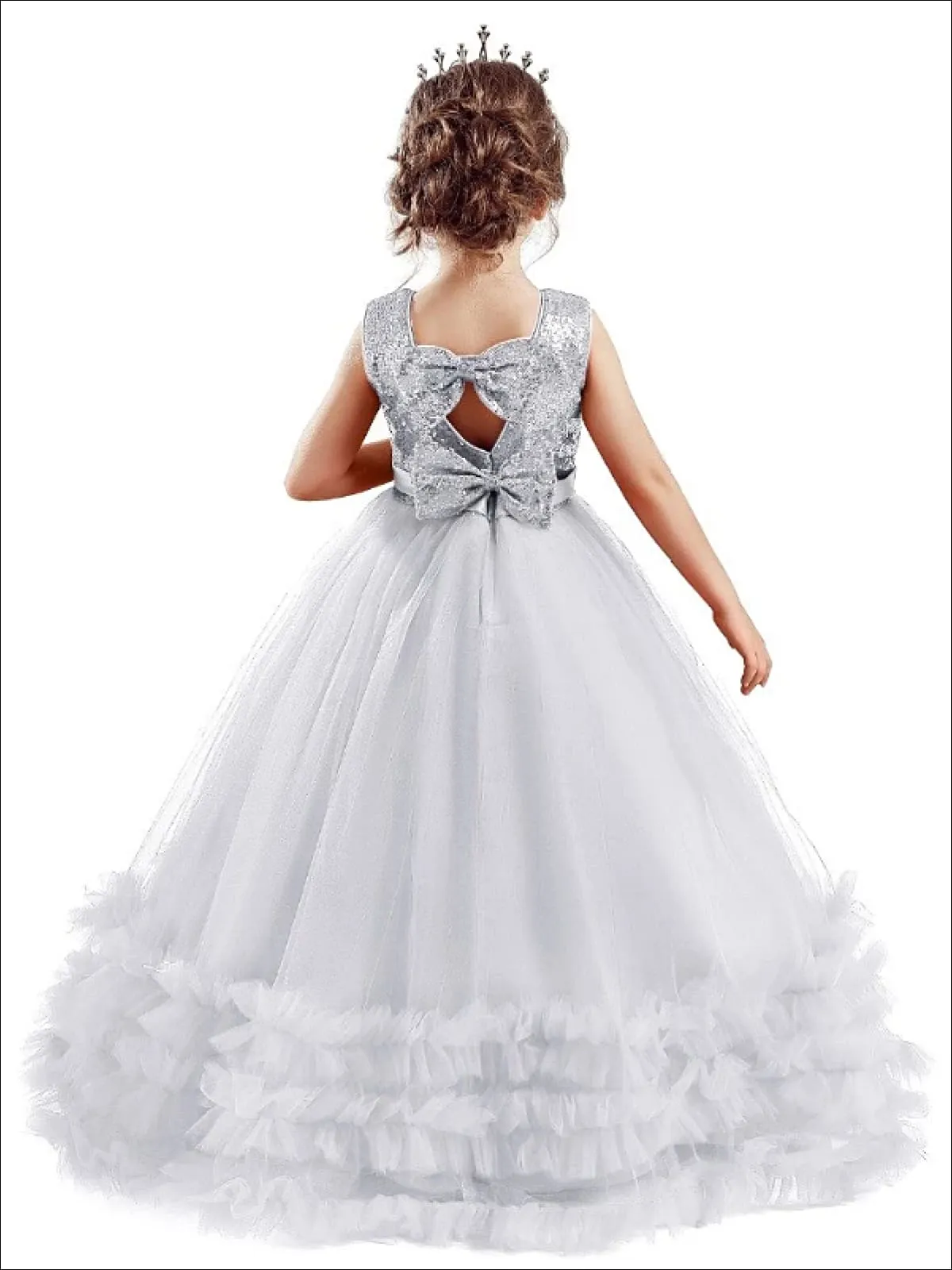 Girls Sequin Embellished Ruffled Tulle Holiday Dress